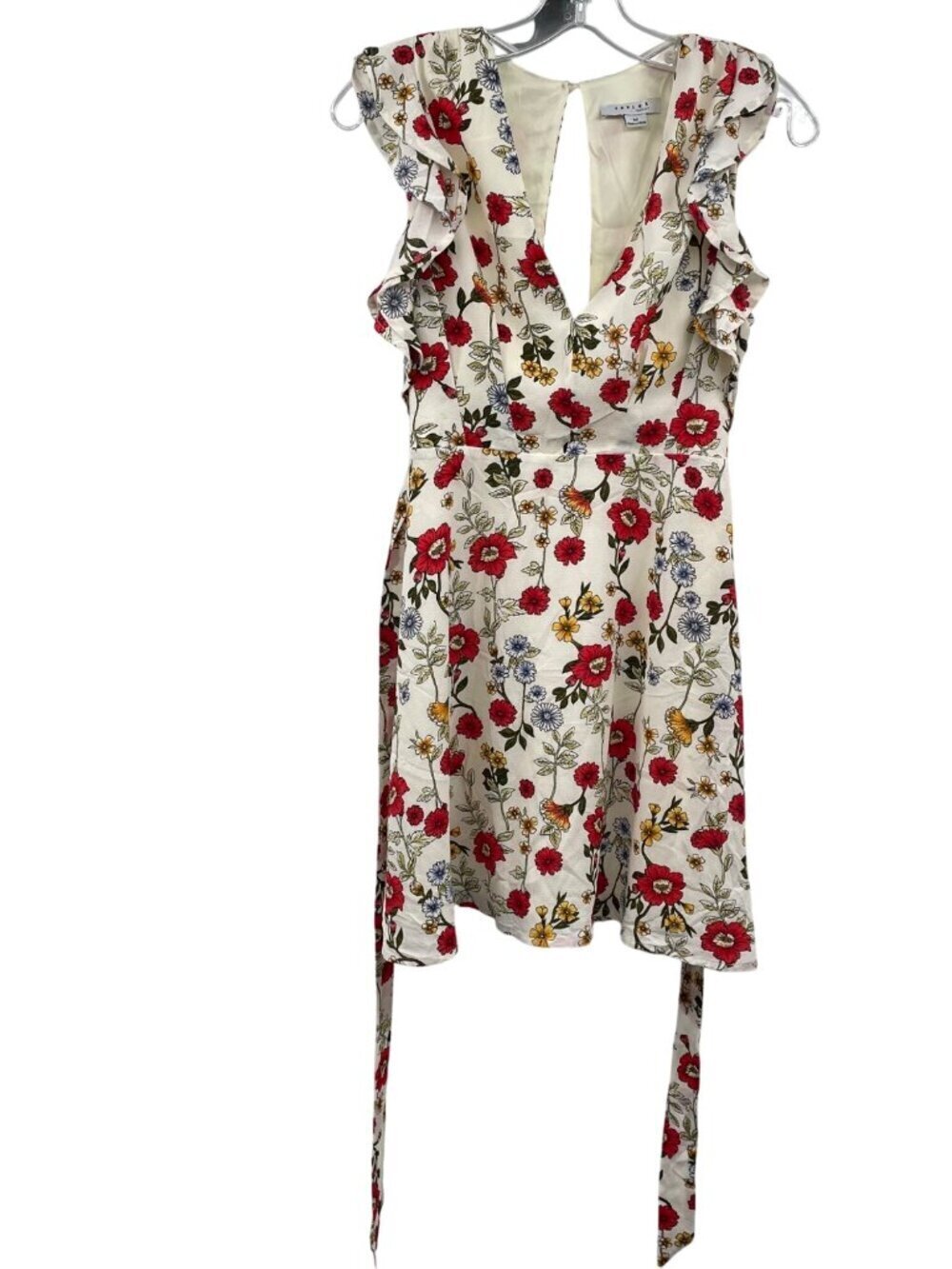 FAVLUX Womens Floral Mini A-Line Dress Keyhole Back Belted Size Medium